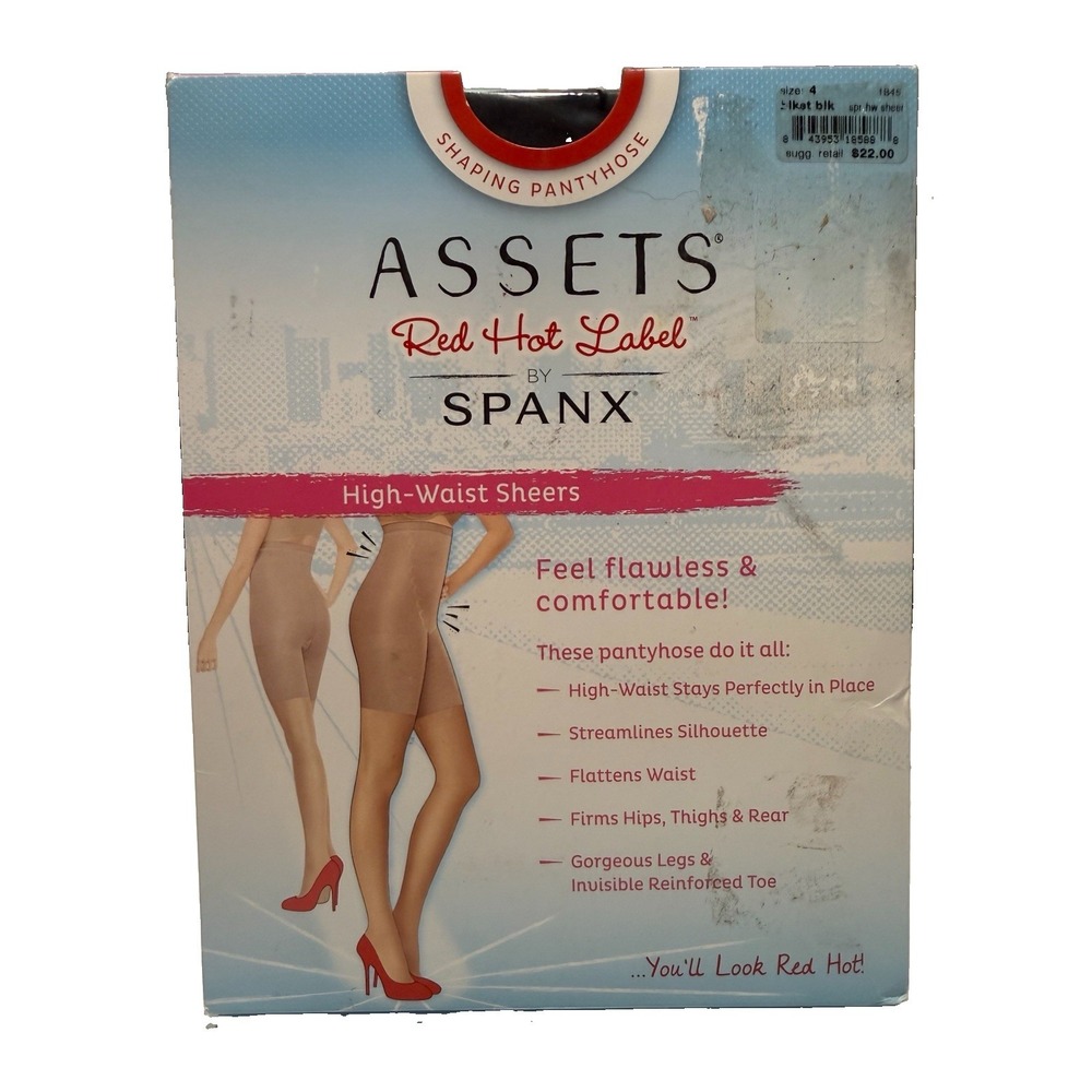4/D Assets Red Hot Label By Spanx High-waist Sheers Shaping Pantyhose BLACK /NEW